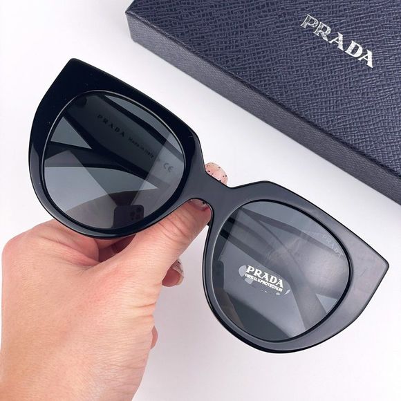 Prada PR14WS 09Q-5S0 Sunglasses Black Gray Cat Eye Oversized Women - Picture 1 of 10